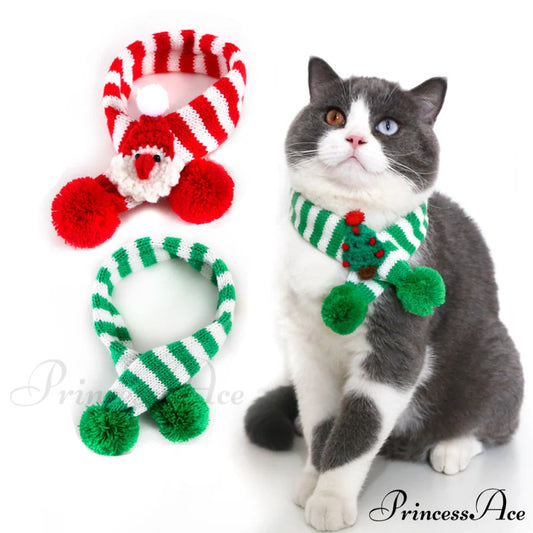Cat Dog Knitted Wool Striped Christmas Scarf