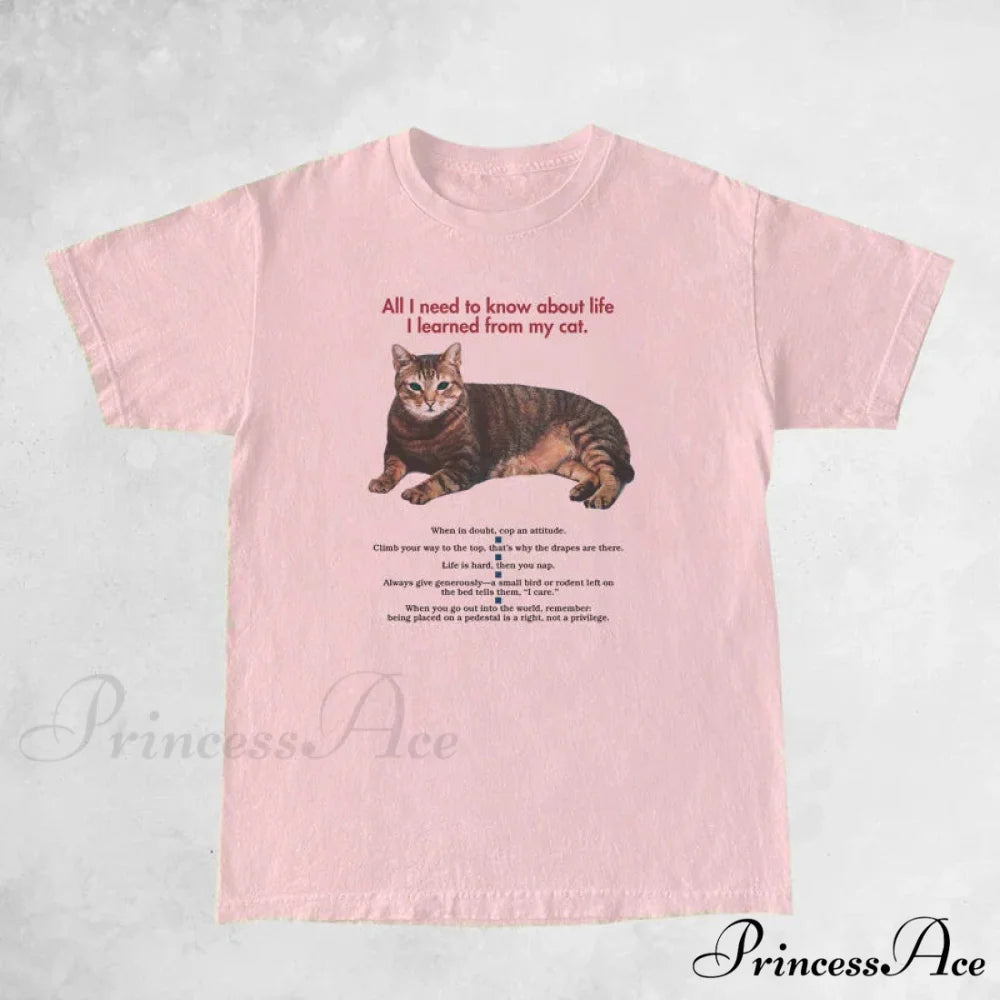 Cat Elegant Quotes GraphicT-Shirt Pink / S