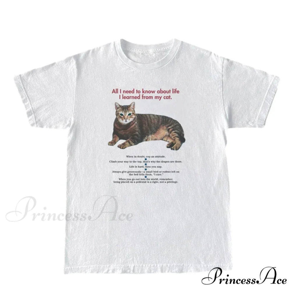 Cat Elegant Quotes GraphicT-Shirt WHITE / S