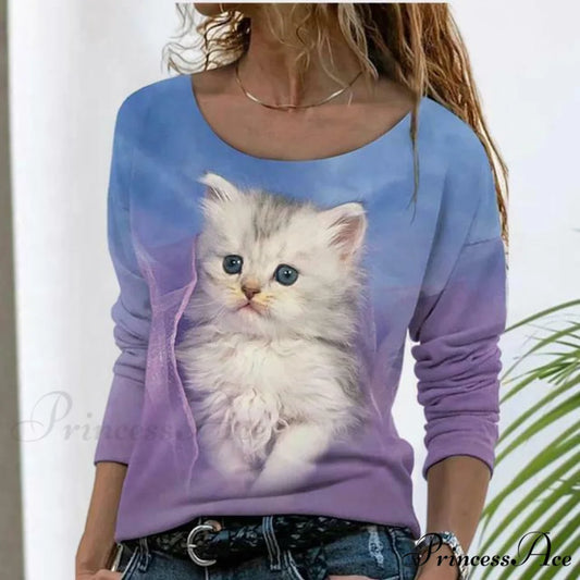 Cat Elegant T-Shirt Blue / S