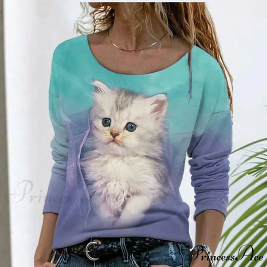 Cat Elegant T-Shirt Light Green / S