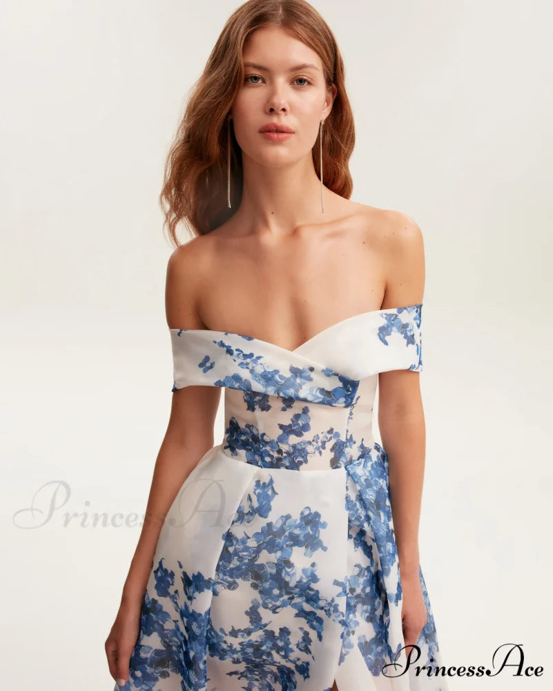 Catchy Off-The-Shoulder Blue Hydrangea Graceful Maxi Dress Garden Of Eden