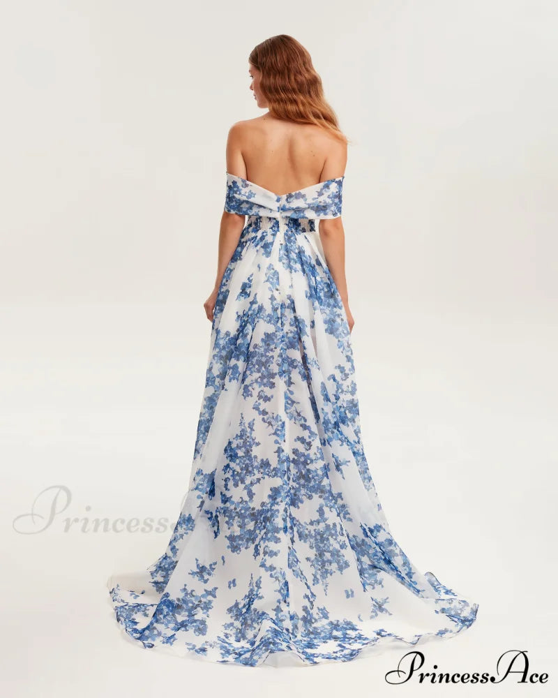 Catchy Off-The-Shoulder Blue Hydrangea Graceful Maxi Dress Garden Of Eden