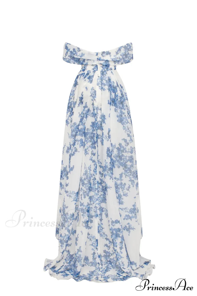 Catchy Off-The-Shoulder Blue Hydrangea Graceful Maxi Dress Garden Of Eden
