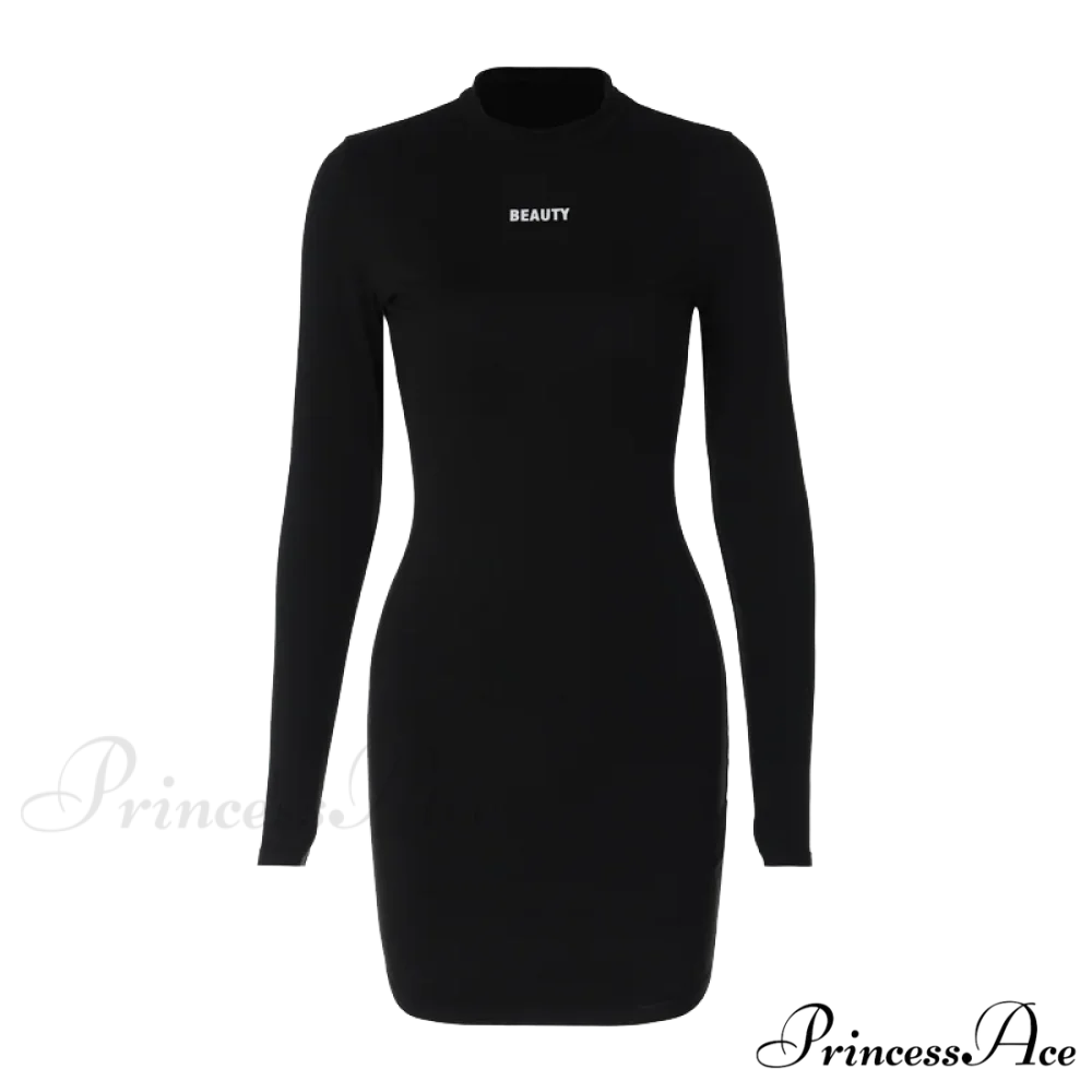 Causal Outdoor Going Out Street Style Long Sleeve Mini Dress Black / S