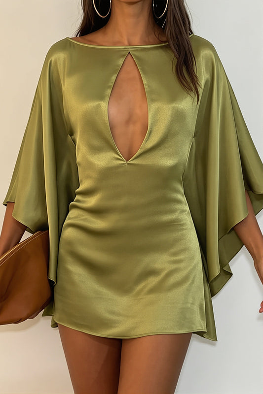 Satin Hollow Ruffle Bodycon Mini Dress