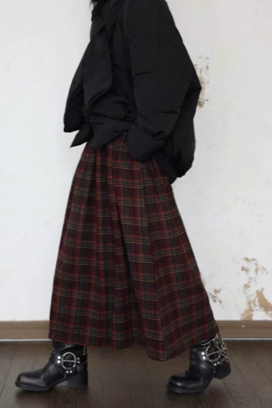 Burgundy Plaid A-Line Christmas Skirt