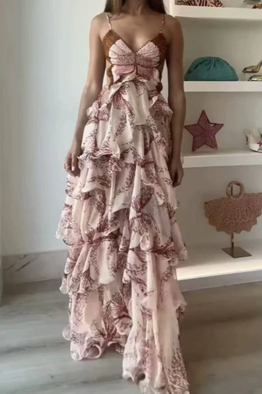 Chic V-Neck Pleated Boho Dress