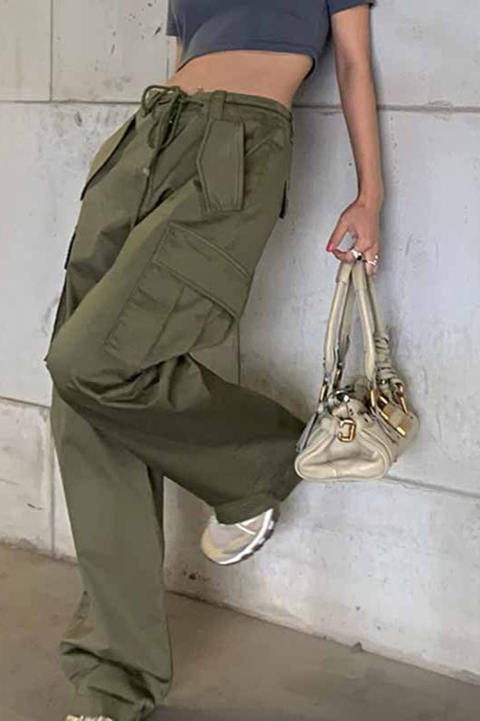 High Waist Slim Fit Straight Leg Cargo Pant