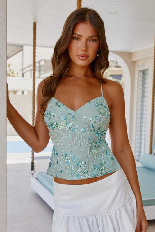 Beaded Exquisite Heavy Work One-Piece Cami Top