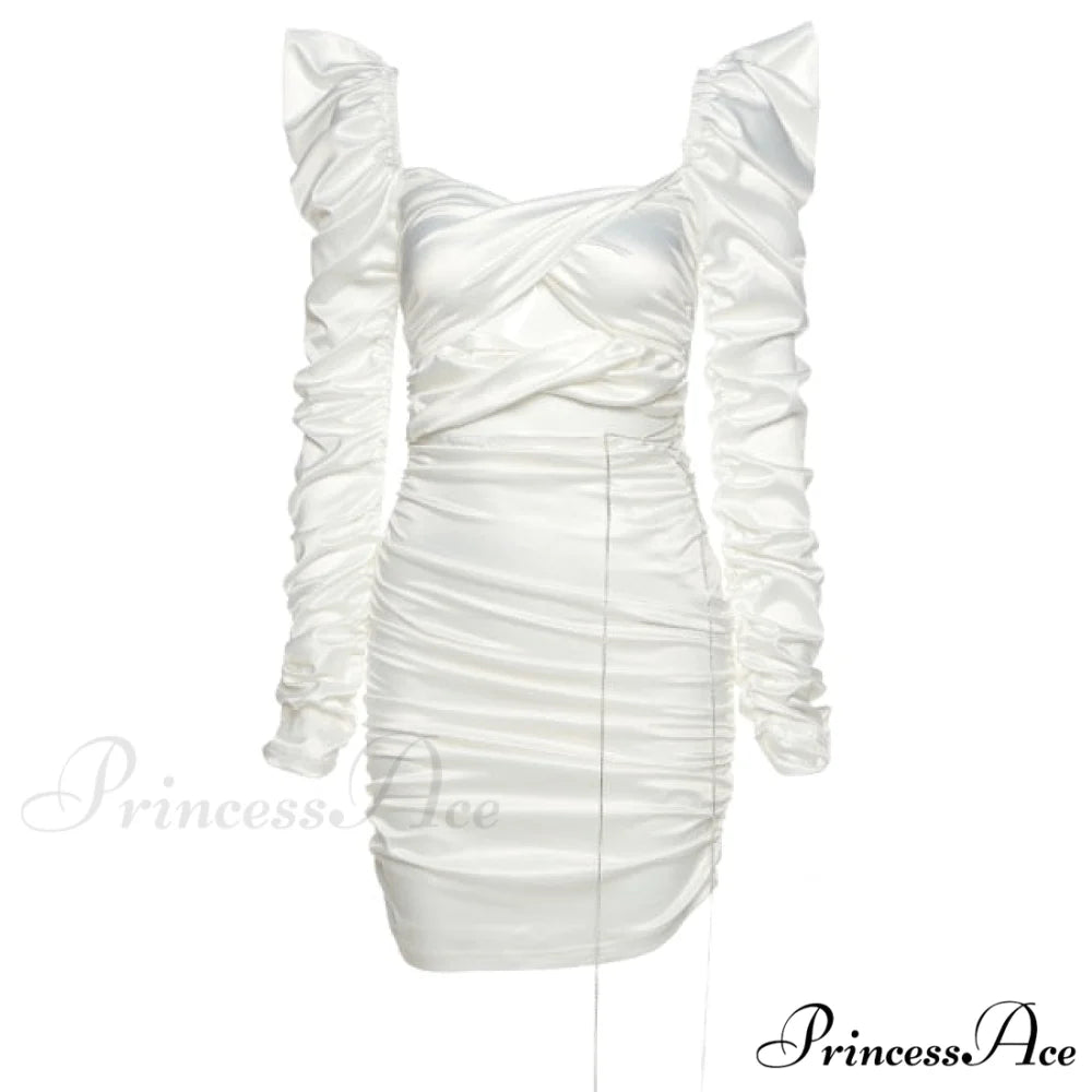 Celebrity Lacy Long Sleeve Spice Dresses white / S