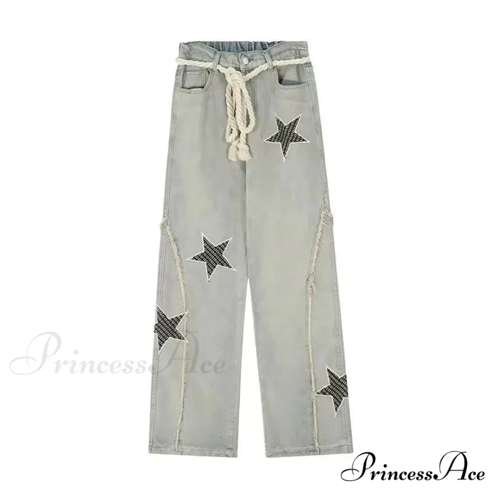 Celestial Stitching High Rise Denim Trousers pants-241228