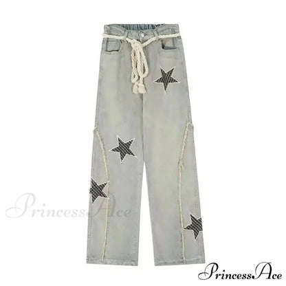Celestial Stitching High Rise Denim Trousers pants-241228