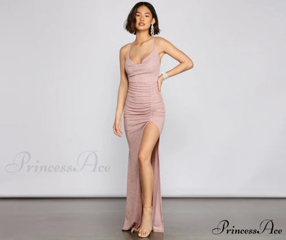 Celina Glitter Stylish Knit Mermaid Dress ROSE / S