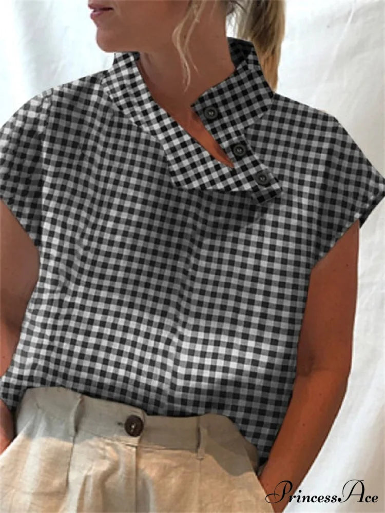 CEMILA Linen Top Plaid Black / S