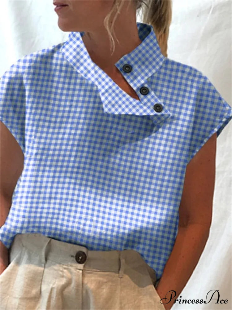 CEMILA Linen Top Plaid Blue / S