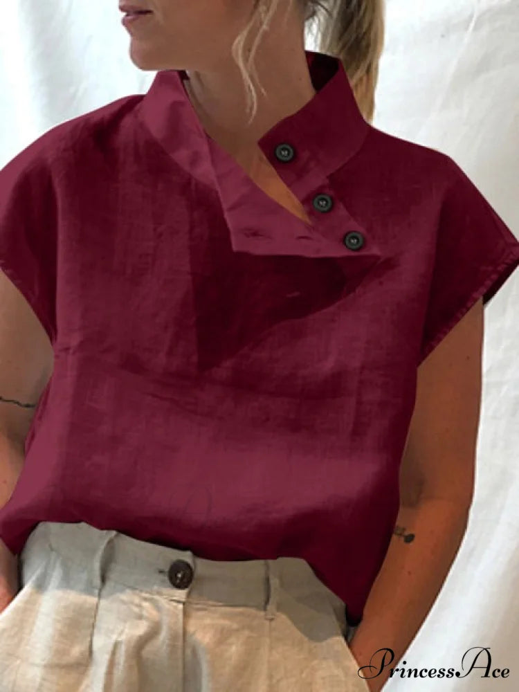 CEMILA Linen Top Wine Red / S