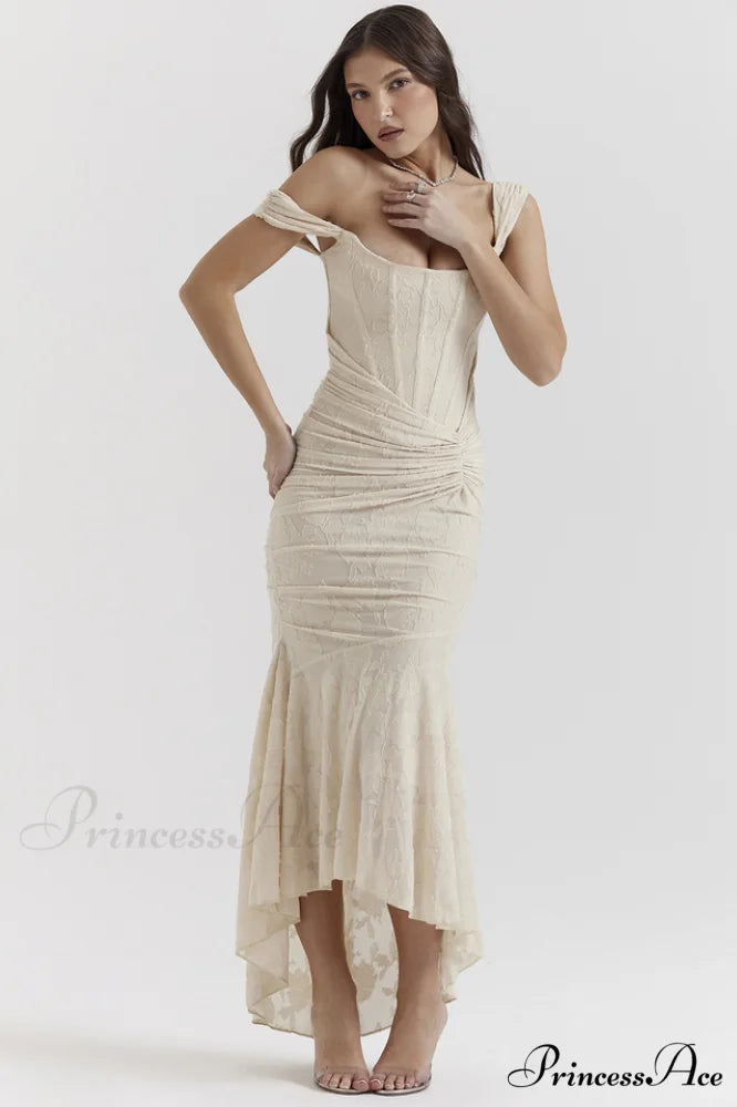 Cesca Retro Cream Charming White Floral Maxi Dress XS / Cream