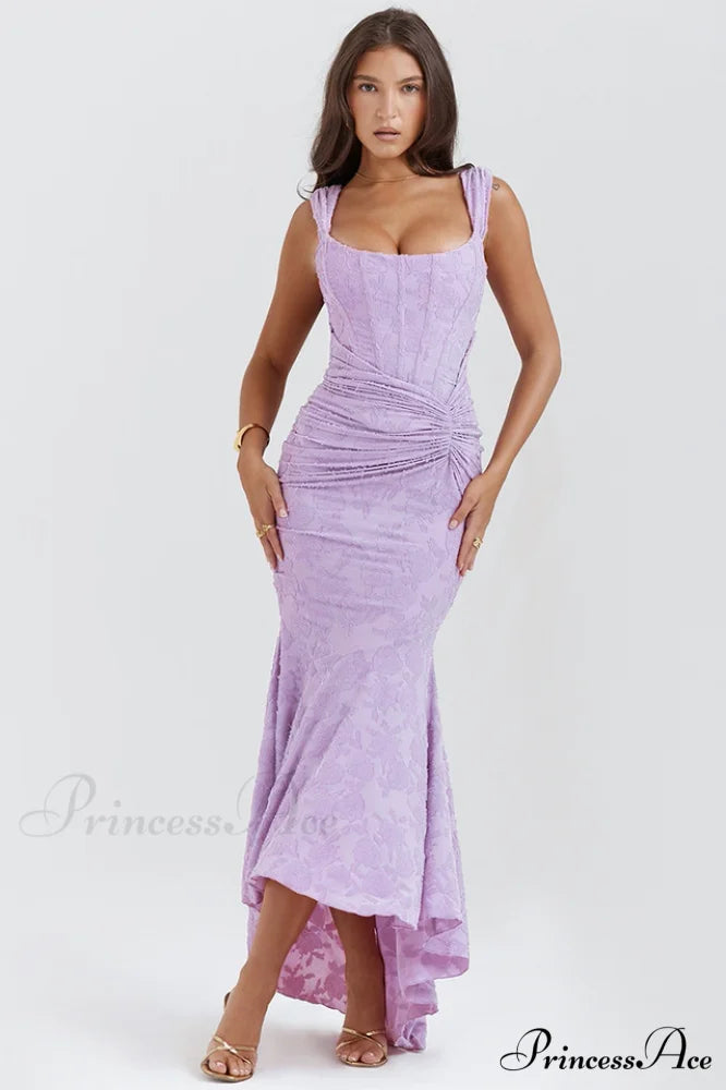 Cesca Retro Cream Charming White Floral Maxi Dress XS / Purple