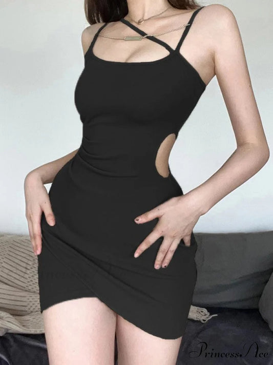 Chain Detail Cut Out Halter Classic Party Mini Dress - Black Black / S