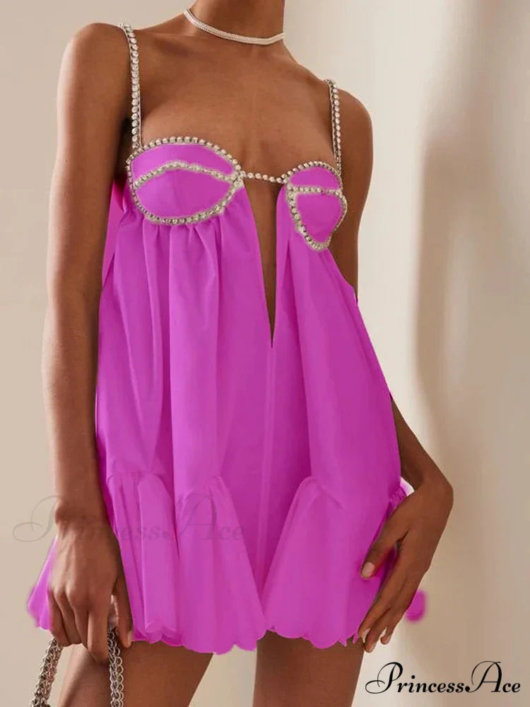 Chain Fold Sleeveless Mini Dress PURPLE / S