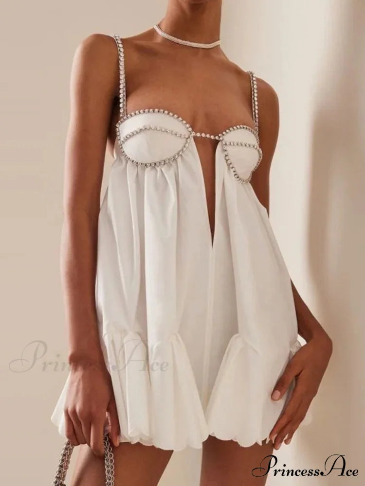 Chain Fold Sleeveless Mini Dress WHITE / S