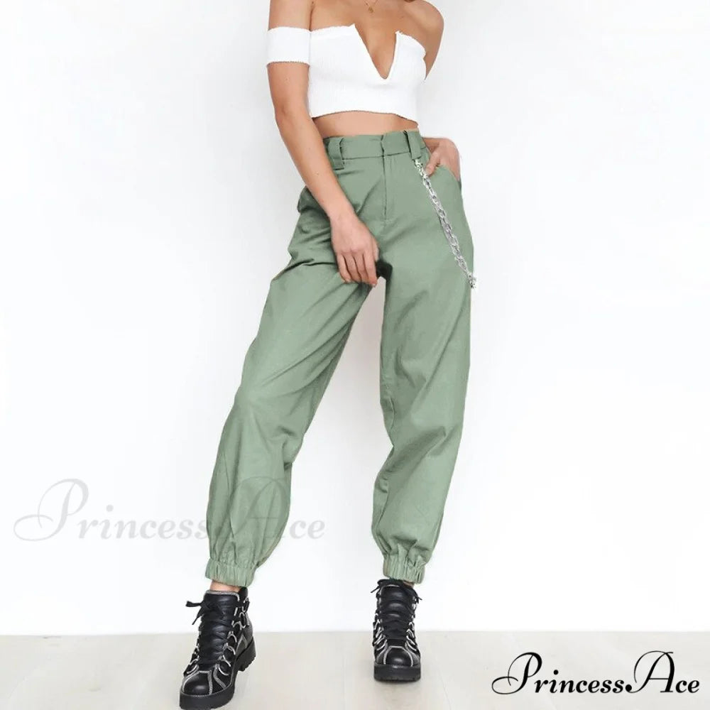 Chain Loose Pants Hip Pop Trousers Streetwear Green / XS