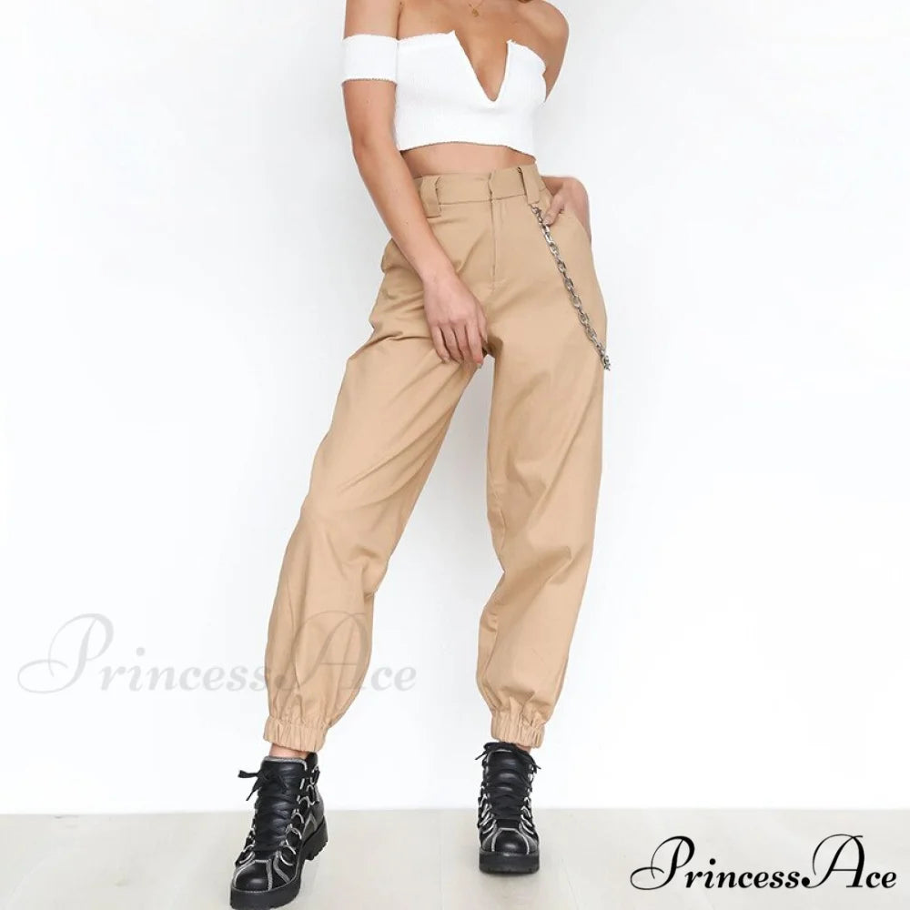 Chain Loose Pants Hip Pop Trousers Streetwear Khaki / XS