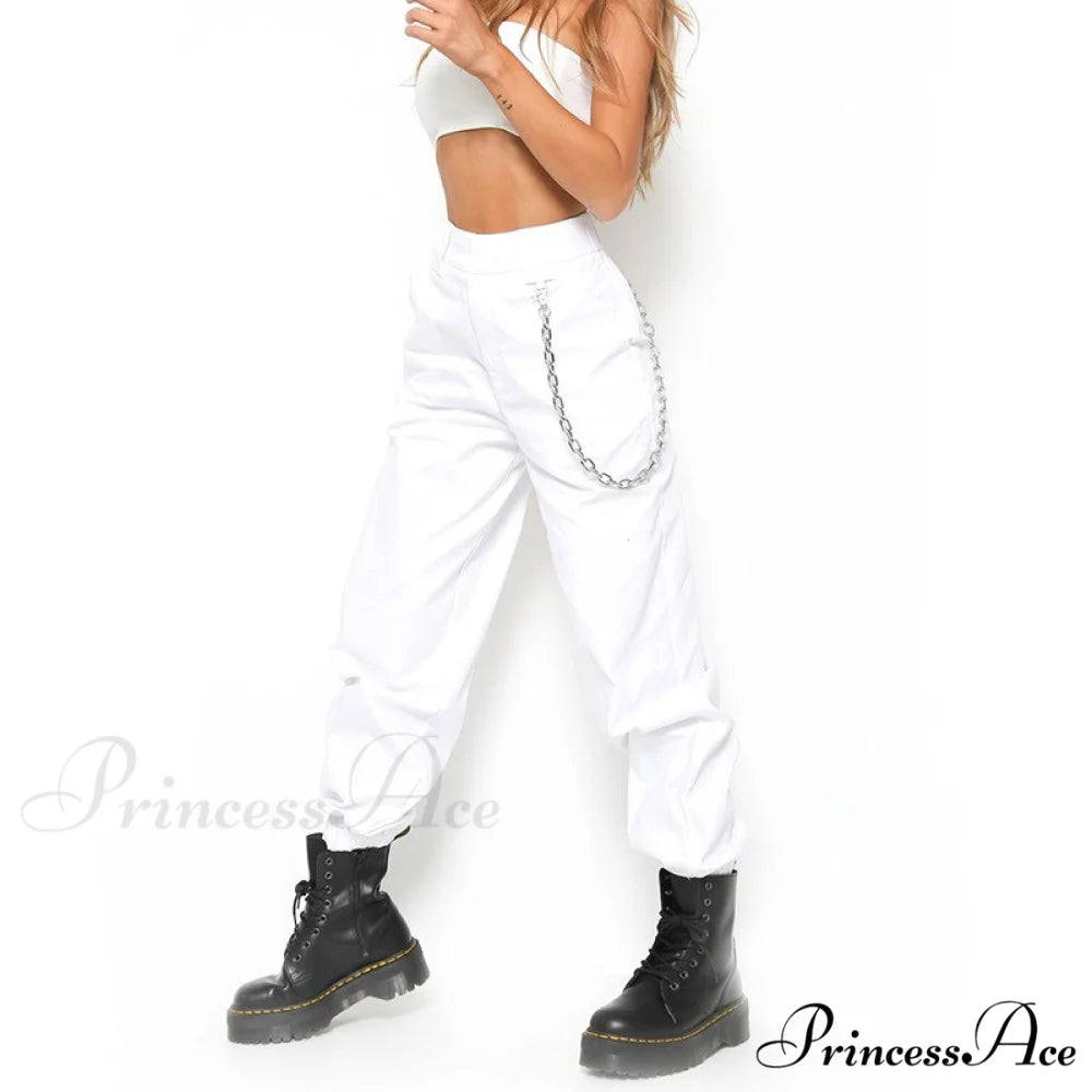 Chain Loose Pants Hip Pop Trousers Streetwear White / XS