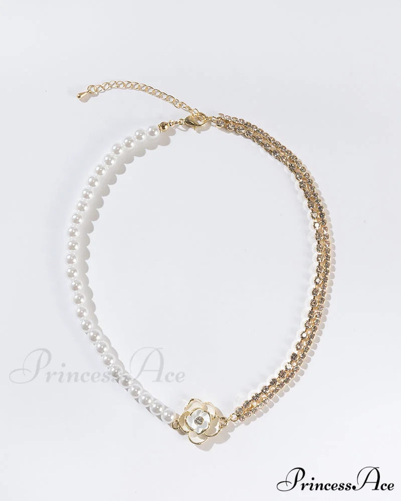 Chain Rose Necklace with Pearl Detail