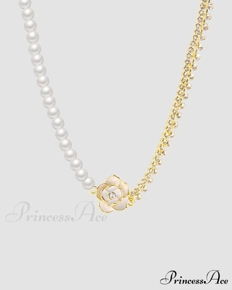 Chain Rose Necklace with Pearl Detail