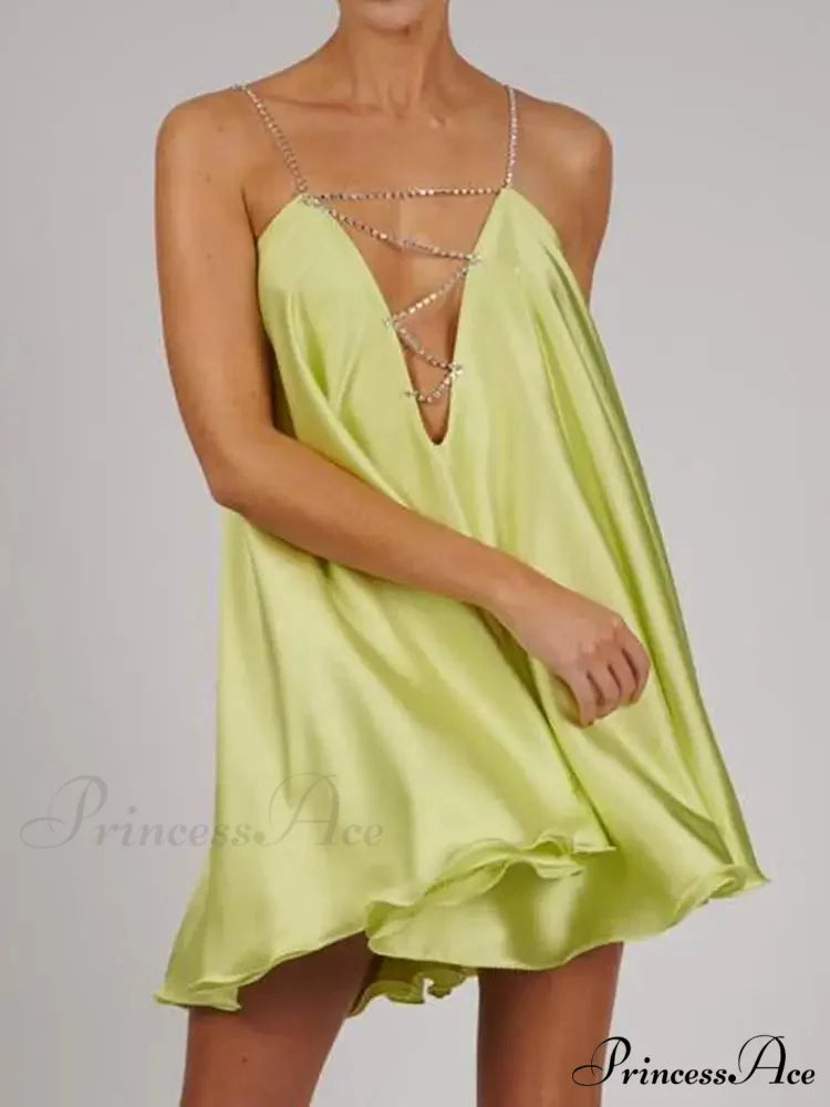 Chain Suspenders Hollow Petite Dress minidress-250223