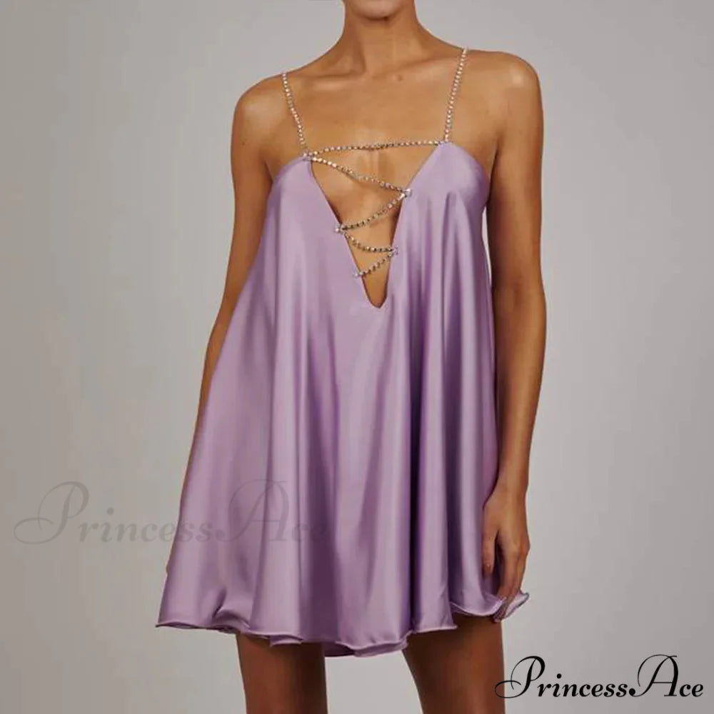 Chain Suspenders Hollow Petite Dress PURPLE / S minidress-250223