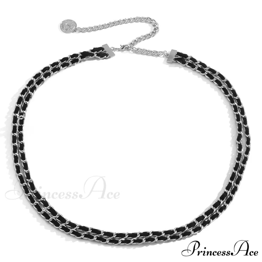Chain with Stitch Contrast Layered Waist Detail