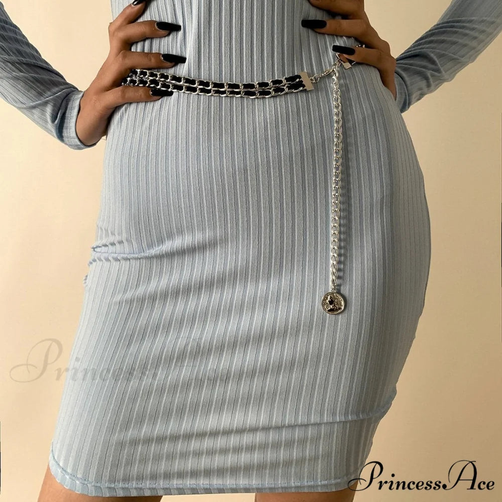 Chain with Stitch Contrast Layered Waist Detail