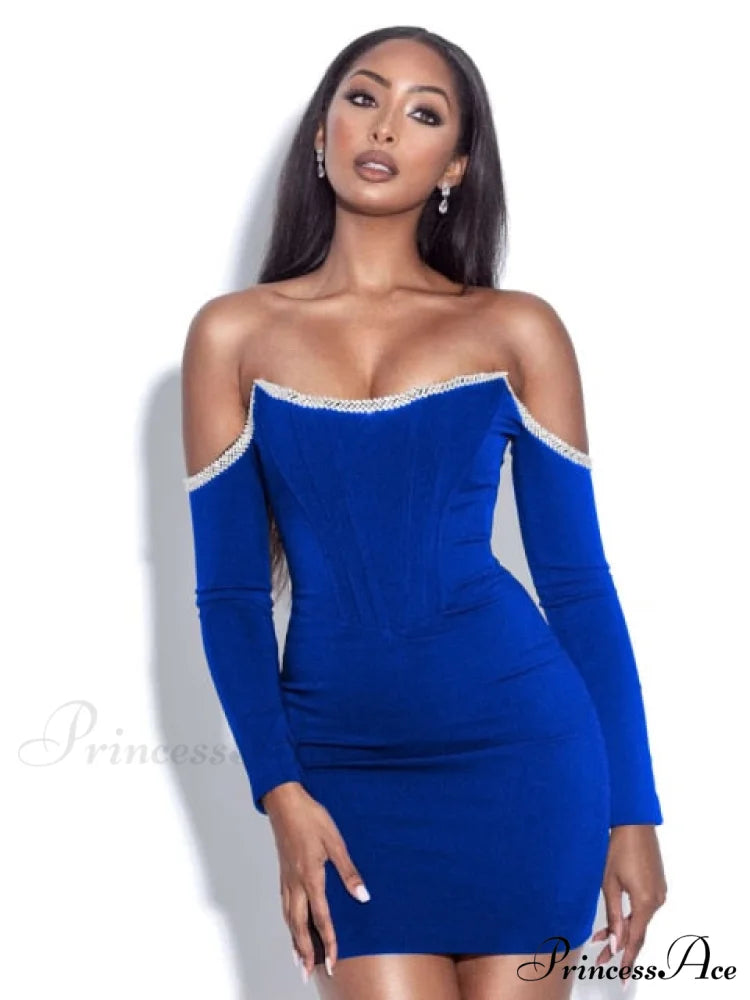 Chains Vestidos Party Black Bandage Dress Blue / XS