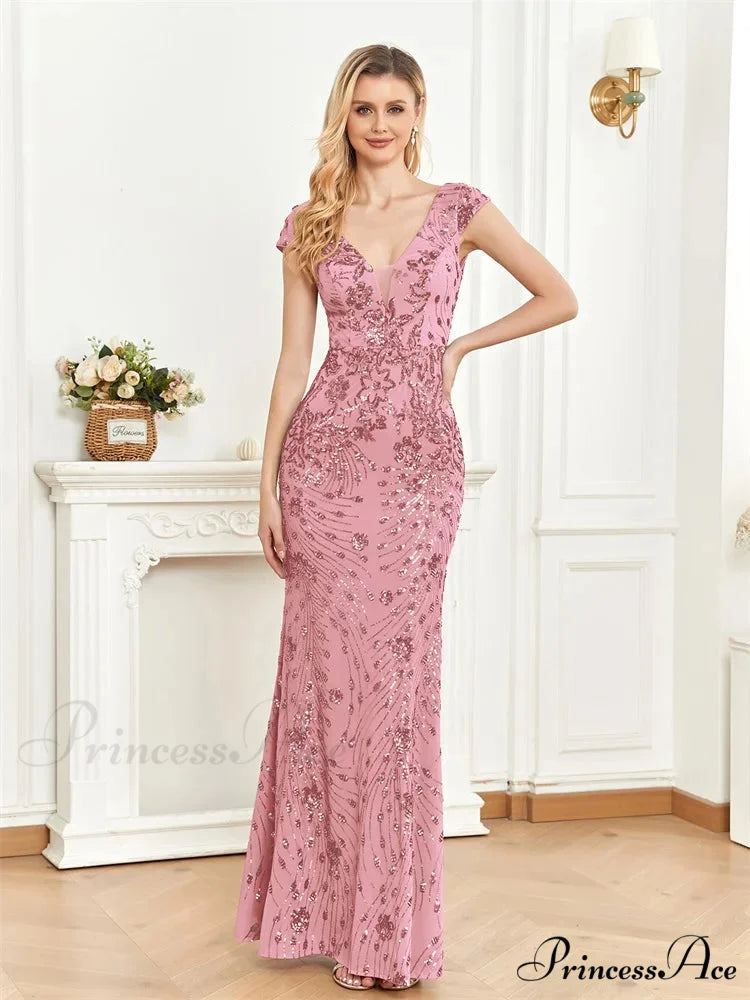 Champagne Sequin Mermaid Party Dress Pink / S