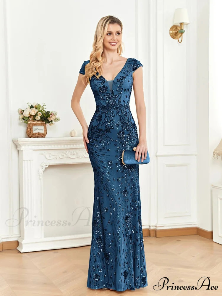 Champagne Sequin Mermaid Party Dress Pond duck blue / S