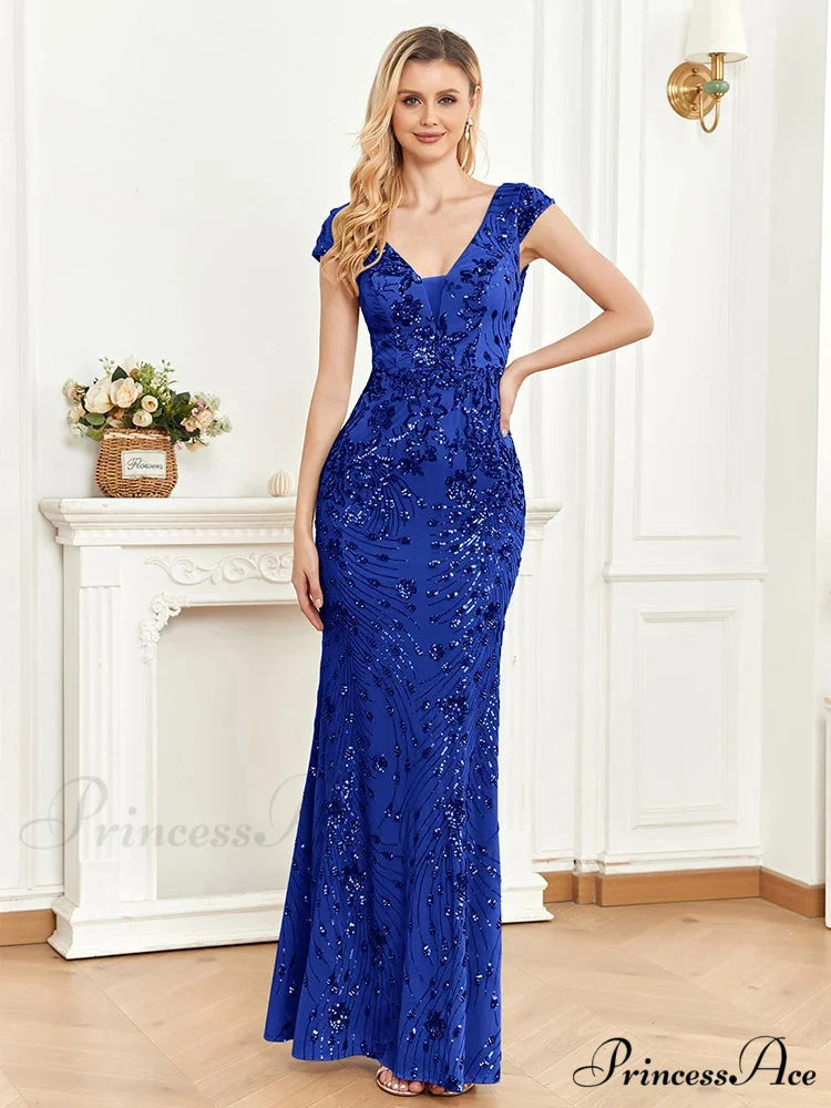 Champagne Sequin Mermaid Party Dress Royal / S