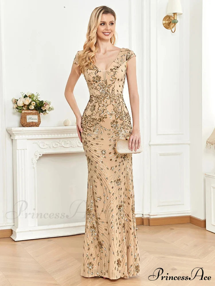 Champagne Sequin Mermaid Party Dress Champagne / S