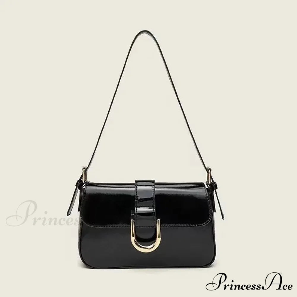 Changeable Band Patent Leather Satchel Bag Black shoulder-250126