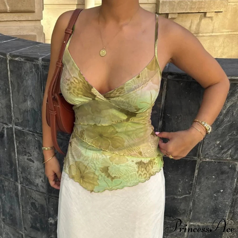 Changeable Frilled Open-Back Crop Top green / S croptop-250223