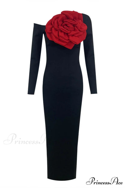 Charlotte Elegant Rose Dress XS / Black