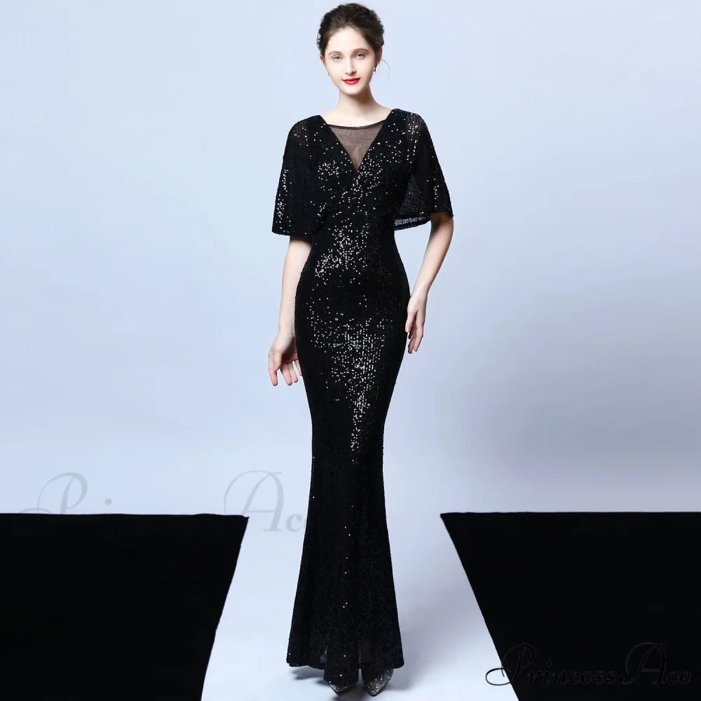 Charlotte Formal Stylish Sequin Mermaid Dress BLACK / XS