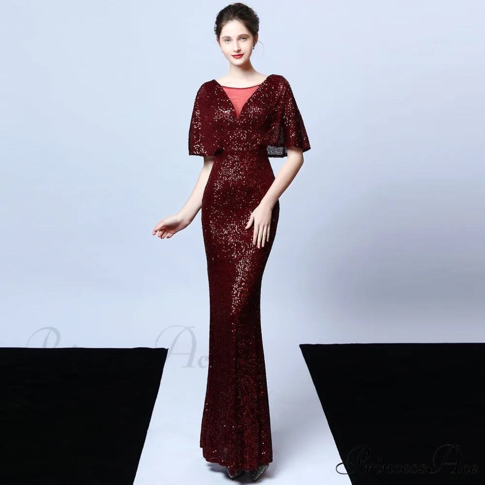 Charlotte Formal Stylish Sequin Mermaid Dress BURGUNDY / XS