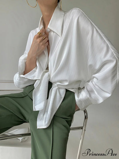 Charlotte Oversized Button Trendy Up Collared Shirt White / XS