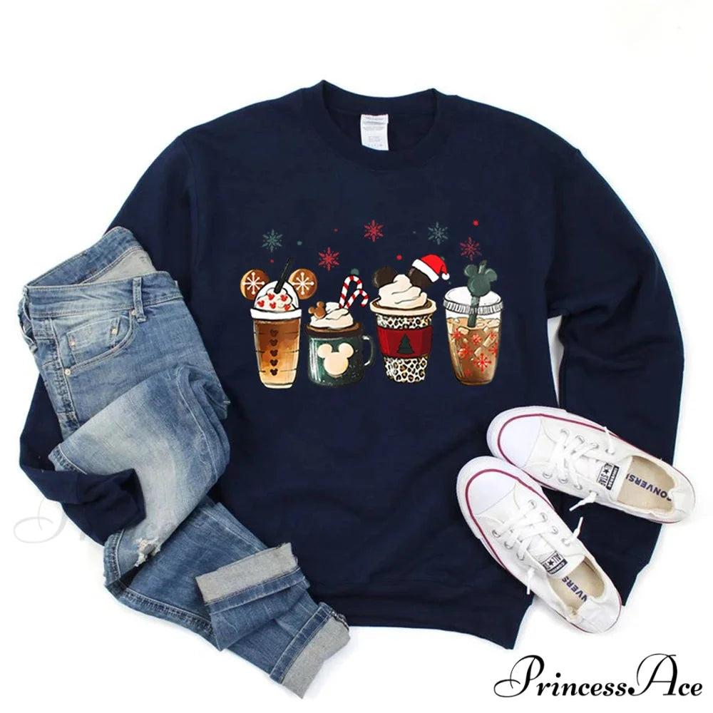 Charming Gingerbread Coffee Magic Kingdom Christmas Hoodie Navy Blue / S Christmas Hoodies-L