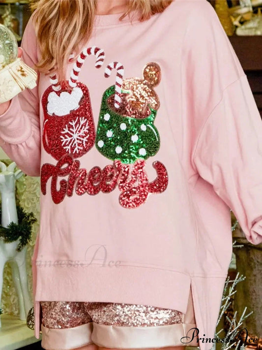 Charming Glitter Patchwork Vintage Harajuku Long Sleeve Christmas Hoodie Christmas Hoodies-L