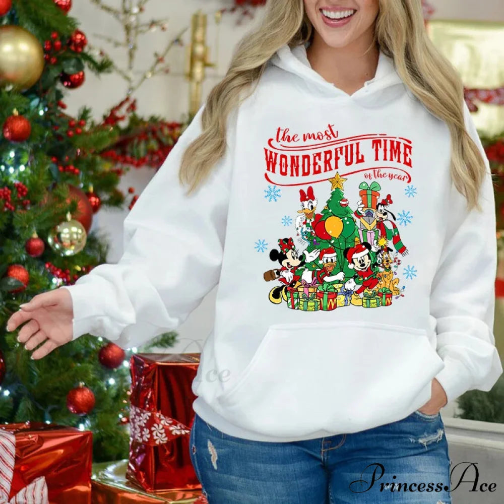 Charming Mickey Mouse Plus Velvet Sports Christmas Hoodie white 10 / S Christmas Hoodies-L