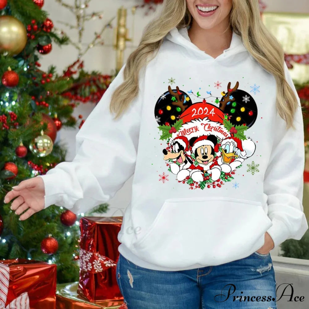 Charming Mickey Mouse Plus Velvet Sports Christmas Hoodie white 12 / S Christmas Hoodies-L
